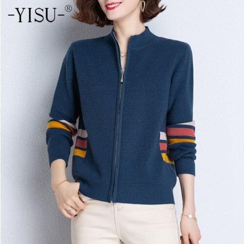 YISU Women Spring Sweater Cardigan Half turtleneck Solid color Spring tops Female Casual Thin section zipper Knitted Cardigan