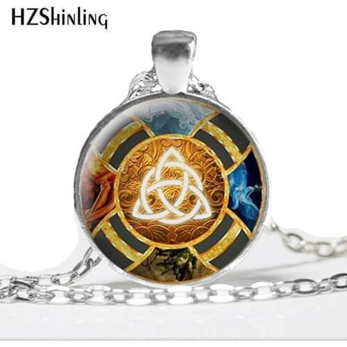HZ--A538 New Wind Fire Water Elemental Wicca Necklace Elements Earth Nature Jewelry Glass Cabochon Necklace HZ1