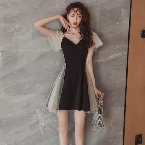 2021 New Summer Women Dress Sexy V-Neck Patchwork Tulle Princess Dresses Elegant Ladies High Waisted A-line Dress For Date