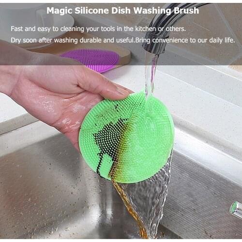 1PC Magic Silicone Dish Washing Brush Clean Brush Multifunction Scouring Pad Pot Pan Wash Brushes Kitchen Cleaner Washing Tool