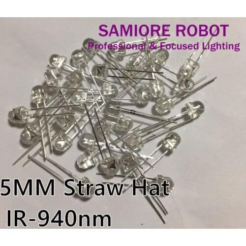 1000pcs 5mm Infrared IR LED Straw Hat Light Emitting Diode Lamp 940nm 5 mm (Transparent Water Clear Lens Through Hole 940 nm)