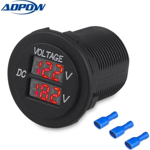 12V Car Boat Motorcycle LED Digital Dual Voltmeter AUX Main Voltage Gauge Battery Monitor Panel Auto Round Voltmeter Tester