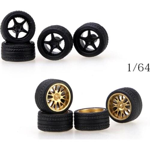 16 Pieces(4Sets) 1/64 Scale RC Car Model Rubber Tires & Wheels Modify Spare Parts