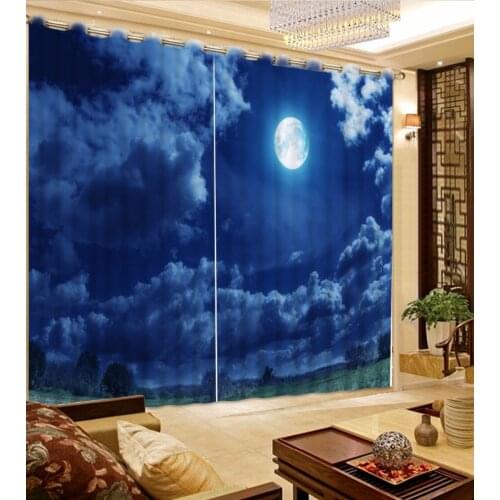 2017 New Style 3D Living Room Curtains moon blue sky Curtains For Girls room boys room Window Bedroom Decoration