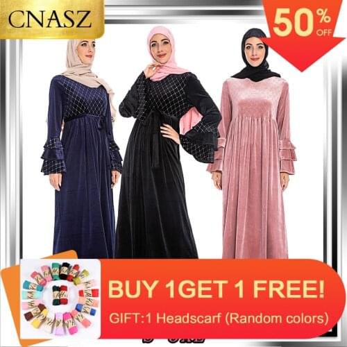2019 Elegant Fashion Muslim Abaya Dubai Long Sleeve Dress High Quality Islamic Turkey Indonesia Women Clothes Have Plus Size