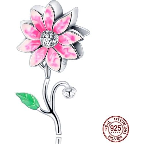 2021 New Simple Flower-Shaped Charm 100% 925 Sterling Silver Suitable For 3mm Bracelet Ladies Fine Jewelry Gift