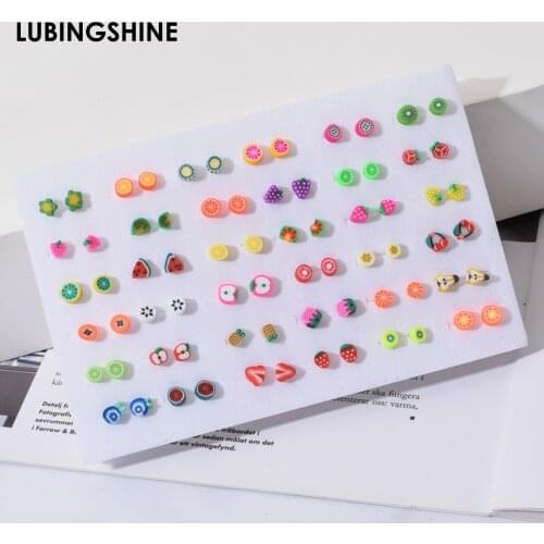36Pairs/Set Mix Style Cute Small Soft Clay Stud Earrings Set Anti Allergic Fruit Watermelon Earrings Fashion Jewelry for Women