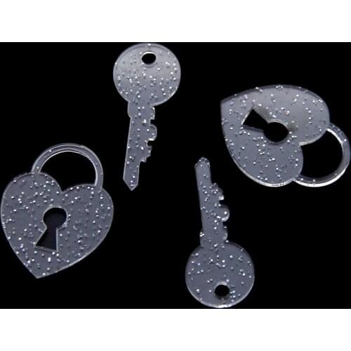 David accessories 10pcs/lot Transparent Glitter Acrylic Valentins' Day Key Heart Resin DIY Bow Planar Crafts Decoration,10Yc8806