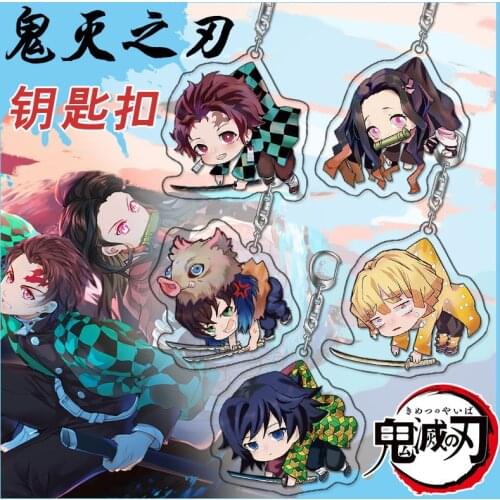 Anime Demon Slayer Keychain cartoon kawaii key chain Pendant Cartoon Kimetsu no Yaiba badge
