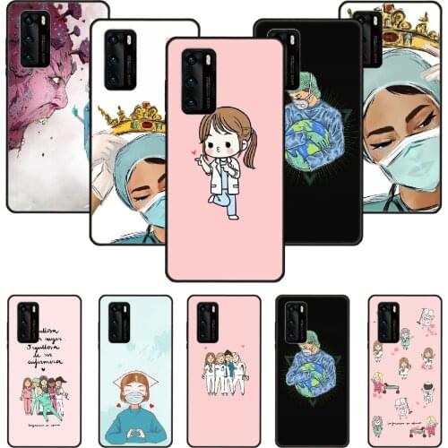 Phone Case For Huawei P20 P30 P40 P Smart Z + P10 Mate 30 10 20 Lite Pro Black Cover Bumper Tpu Cartoon Medicine Doctor Nurse