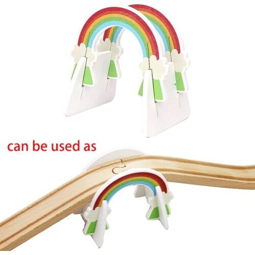 Wooden Train Tracks Accessories Curved Tracks Rainbow Bridge Cave Wood Cross Track Railway Blocks Toys For Kids Toy