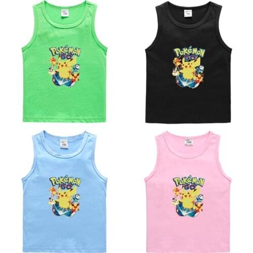 Baokemeng Pikachu Children Vest Korean Pure Cotton Casual Bottom Shirt Sweat Absorbing Candy Middle Children Sleeveless T-shirt