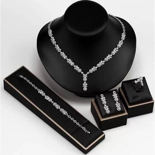 EYER Beautiful Micro Pave AAA Zirconia Women Bridal Wedding Jewelry Sets Engagement Necklace Earring Sets bijoux africaine dubai