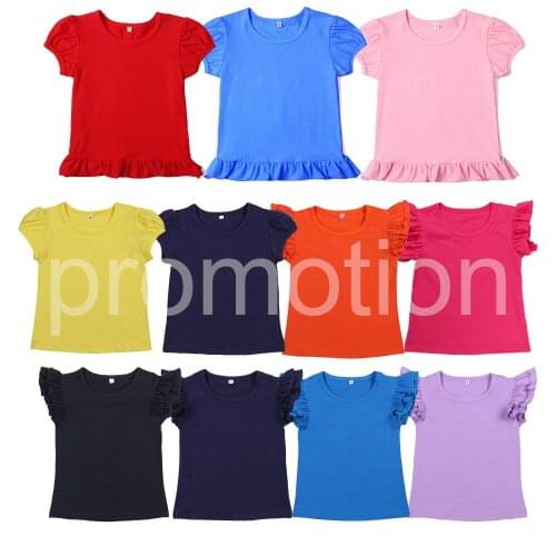 Children clothes summer kids tshirt flutter ruffle tops teen monogram blanks cotton shirts for girls