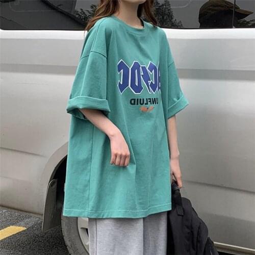 Summer personality printed short-sleeved printed t-shirt female Harajuku style loose Harajuku style top T-shirt all-match female