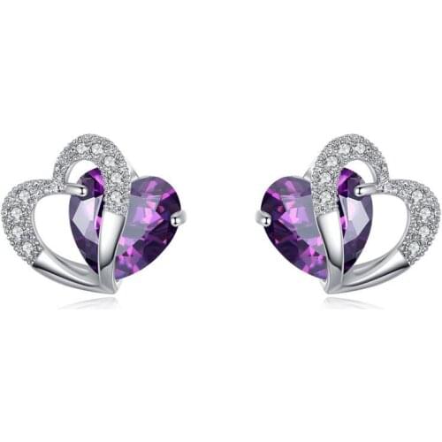 Personality Fashion Heart-Shaped Stud Earrings Female CZ Jewelry Womens Stud Earrings Jewelry Gifts