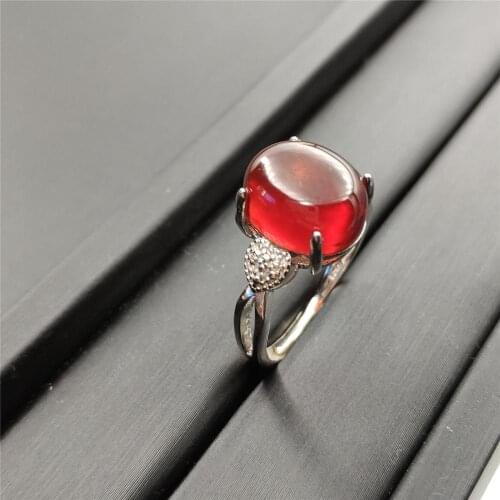 Genuine Natural Orange Red Garnet Crystal Adjustable Ring 13x10mm 925 Sterling Silver Fashion Ring Oval Bead Stone AAAAA