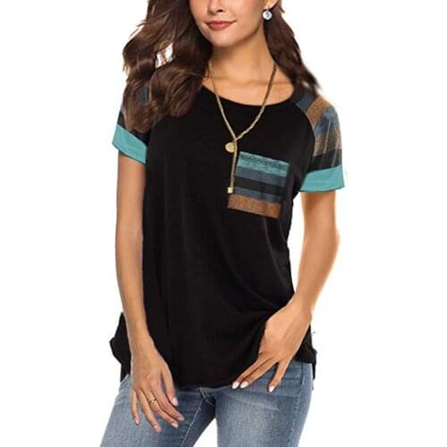 GULE Womens Casual Color Block Long Sleeve Pullover Blouse Round Neck Loose Tunic Tops Sweatshirt with Pocket