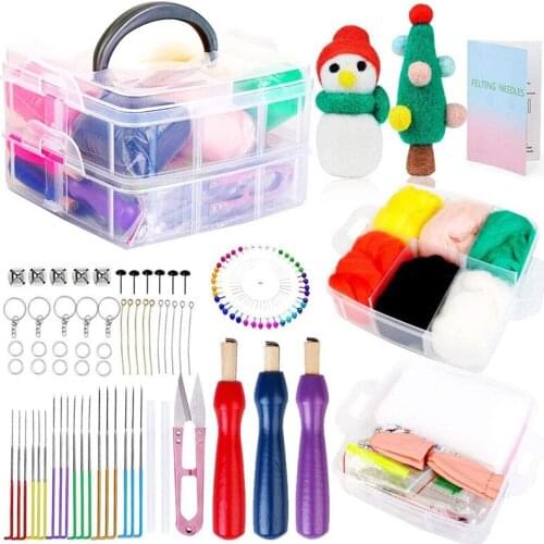 LMDZ 117Pcs Wool Felt Kit Needle Felting Handmade Felt Needle Tools Set with 6 Color Wool Roving for Needlework Spinning Craft