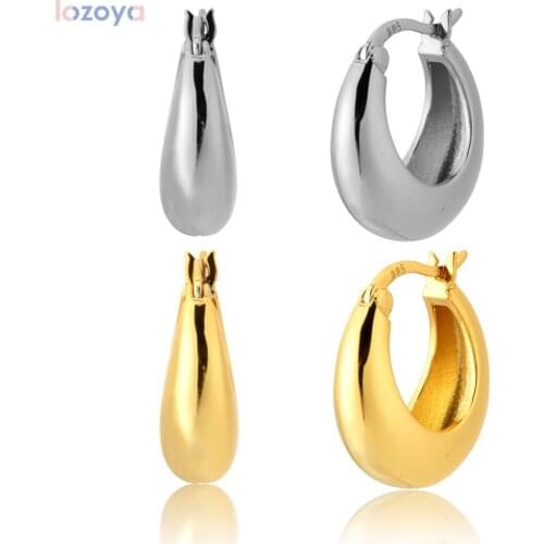 LOZOYA 925 Sterling Silver 12mm Ovals Hoops Fashion Jewelry Gold Huggies Luxury 2021 Rock Punk Party PiercingWomen Pendiente