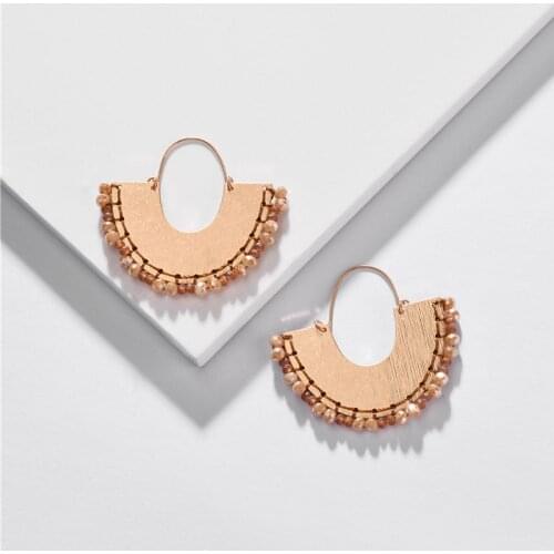 Fashion Jewelry Women Fan Fringed Metal Hoop Earrings Glass Beads Braided Boho Statement Earring