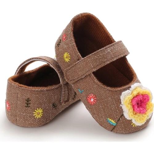 Baby First Walker Infant Girls Crib Shoes Toddler Girls Soft Prewalker 0-18M Floral Baby Princess Shoes