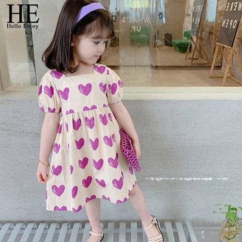 HE Hello Enjoy Toddler Girls Dresses Summer Fashion Love Print Cute Beach Princess Dresses Kids Dresses for Girl Clothes Vestido