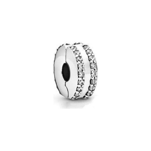 Genuine 925 Sterling Silver Charm Double Lined Pave Clip Charm Beads Fit Women Pan Bracelet & Necklace Jewelry