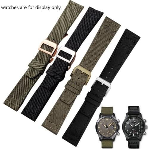 PEIYI 20mm 21mm 22mm Quality Nylon+Leather Watchband Black Army Green Wristband Replacement Strap For IW389101Series Watch Chain