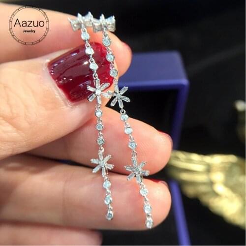 Aazuo Real 18K White Gold Real Diamonds Fairy Snow Earrings Line clamp gifted for Women Engagement Wedding Chain Au750
