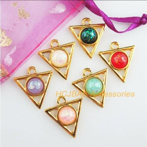 12 New Triangle Charms Good Plated Retro Mixed Round Resin Connectors 19.5x21mm