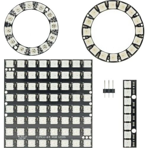 WS2812 module 8 Bit/12 Bit/16 Bit/ 64 Bit 5050 RGB LED full-color built-in driving lights Round LED Ring board Electronic DIY
