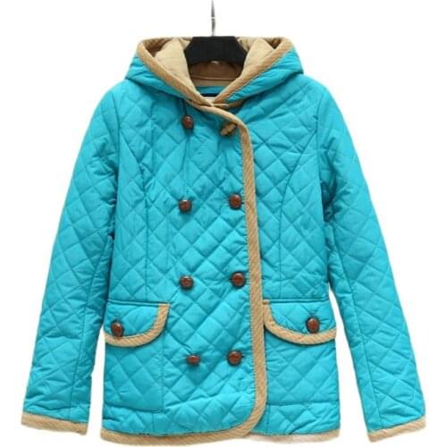 Winter Ladies Cotton Jacket Double-Breasted Mushroom Button Blouse Hooded Plus Velvet Cotton Clothes Cold Protection Female Coat