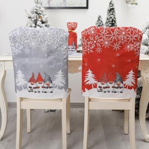 1pc Cartoon Linen 3 Forest Smile Santa Christmas Chair Cover Kitchen Table Chair Covers Christmas Happy New Year Party Decor