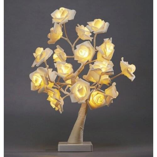 Rose Flower Tree Table Lamp USB Charging DIY Creative Warm Light Decor Tree Lampshade Wedding Gift Home Bedroom Night Lights 1pc