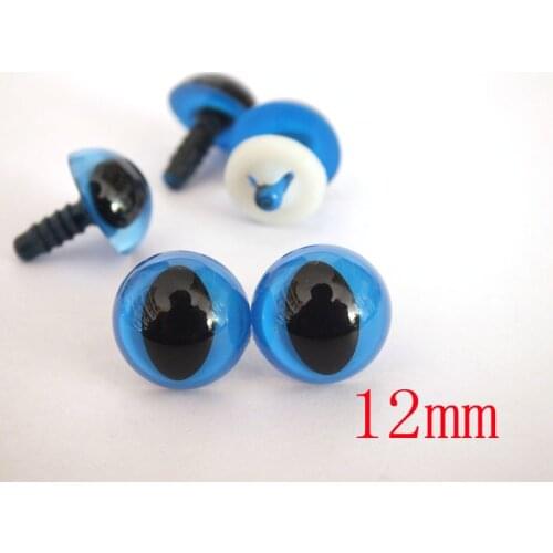 100pcs 12 mm blue-plastic clear cat eyes toy accessories with washers Toy Safety Eyes/ Plastic Eyes