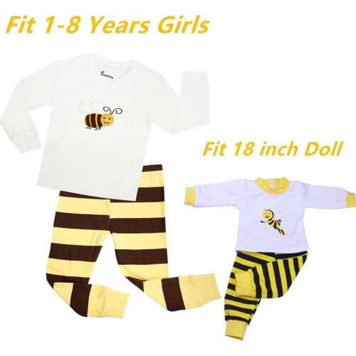 2021 Baby Girls Bee Pyjamas Sets Kids Reindeer Matching Girls&18 inches Doll Pajama Sets Pyjamas Kids Xmas Pijamas Kids