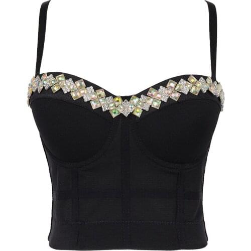 2021 New Bohemian Style Camisole Female Bright Diamond Beading Sexy Cropped Top Bustier Bra Night Club Party Tank Tops Y781
