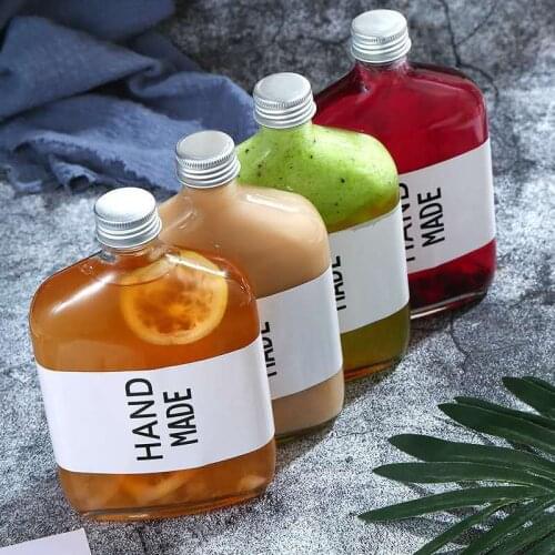 300ml Creative Glass Water Bottle Transparent Beverage Bottle Coffee Juice Cold Drinking Glasses Flat Drinks Cup Dropshipping