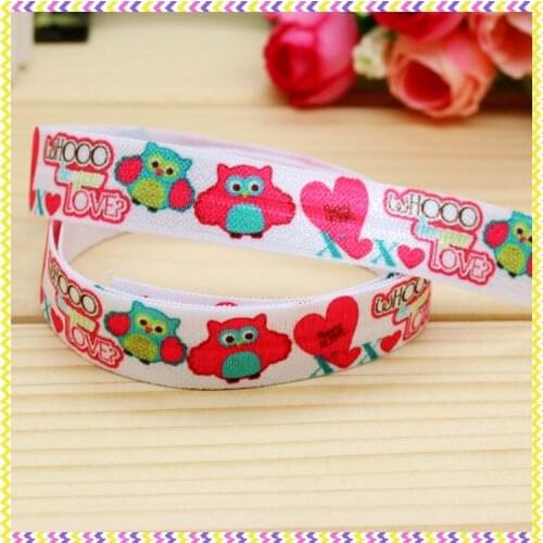 5/8'' Free shipping Fold Elastic FOE valentine owl love printed headband headwear diy decoration wholesale OEM P4863