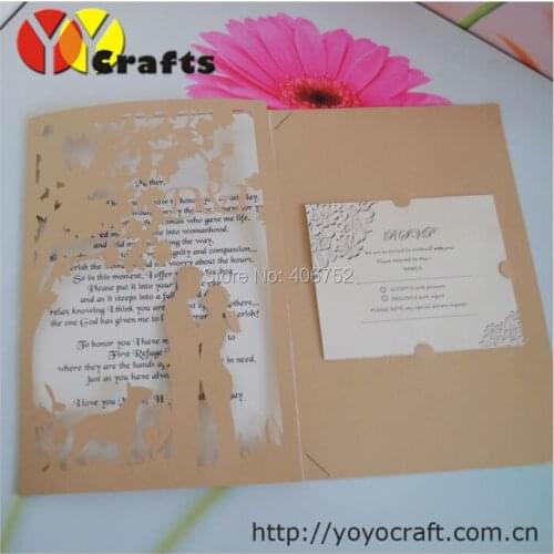 Free shipping! Folded Invitations Cards with custom logo laser cut Wedding Invitation Cards