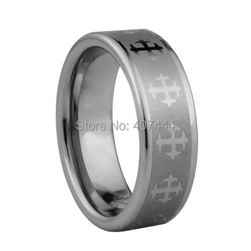 Free Shipping USA UK Canada Russia Brazil Supernova Sale 8MM Mens Comfort Fit Fleur-de-lis style Crosses Tungsten Wedding Rings