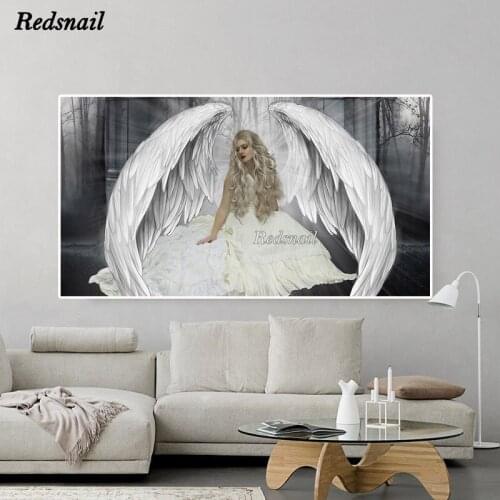 Large 5D DIY Diamond painting Full Diamond embroidery mosaic rhinestone Wall Art puzzle Black White Wings Angel Girl EE963
