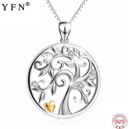 YFN 925 Sterling Silver Neckalce Heart&Life Of Tree Pendants Necklace Charm 925 Silver Chains Womens Jewelry Mothers Day Gifts