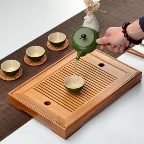 Kung Fu Tea Set Natural Bamboo Tea Tray Rectangular Traditional Puer Wooden Tea Tray Chahai Tea Table