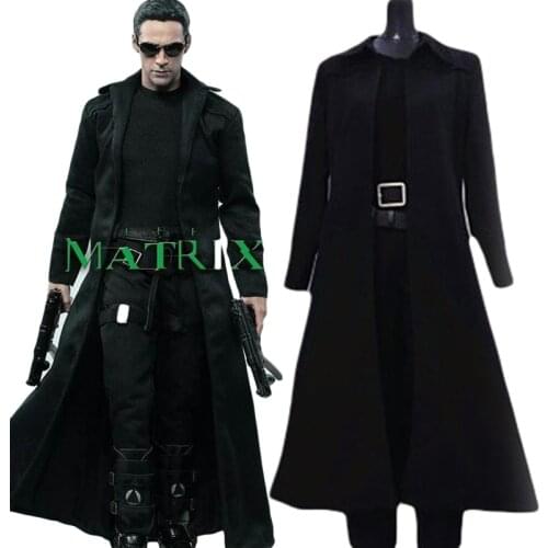 The Matrix Neo Cosplay Costume Black Trench Coat Custom Made Peach twill Fabric