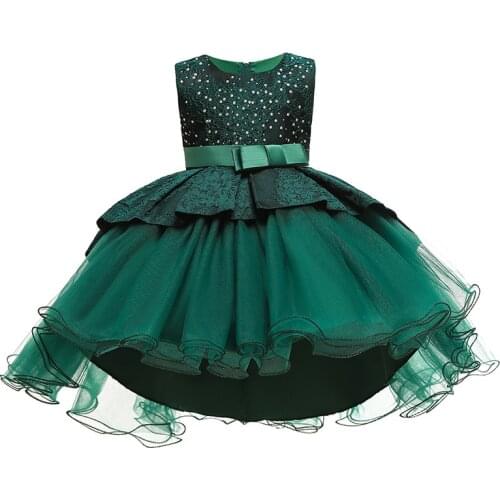 Red Wedding Satin Princess Baby Girls Dress Bead Bow Birthday Evening Party Infant Dress For Girl Gala Kid Clothes 0-5 Year Old