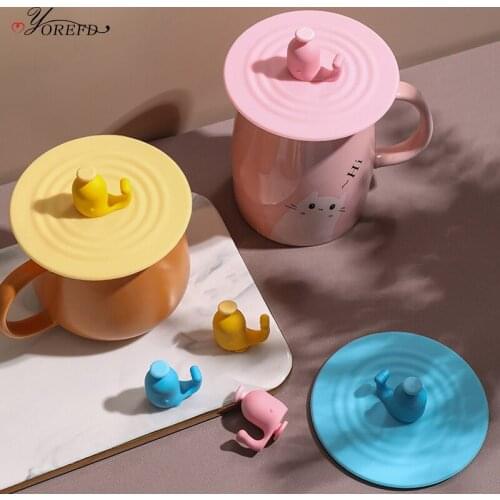 OYOREFD Cute Cartoon Silicone Cup Lid Multi-function Glass Ceramic Cup Cover Heat-resistant Dust-proof Lids Cup Accessories