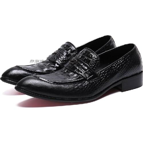 2020 New Men Dress Shoes Black Genuine Leather Male Oxford Italian Classic Vintage Slip On Loafers Mens Brogue Shoes Oxford
