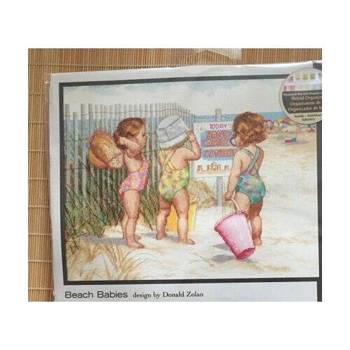 Higher quality cotton threads Counted Cross Stitch Kit Beach Babies Baby Kids Children Girls Boys on Beach Seaside Dim 35216